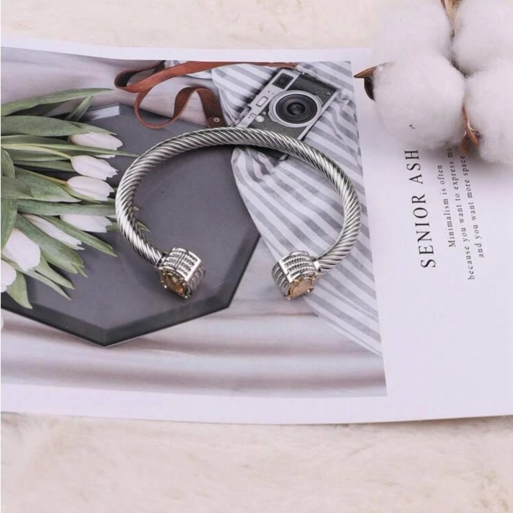 Europe and Stainless Steel Bangle with Natural Stone Twisted Rope bracelet